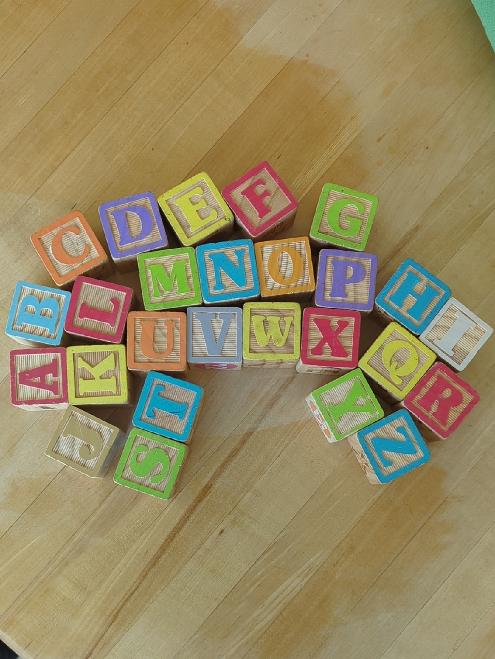 Wood Building Blocks. Alphabet, Numbers Daily Items. Set Of 26.